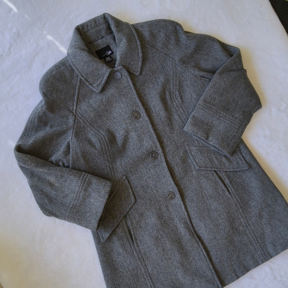 East 5th Car Coat Women Large Gray Wool Blend Button Lined Jacket Peacoat Trench